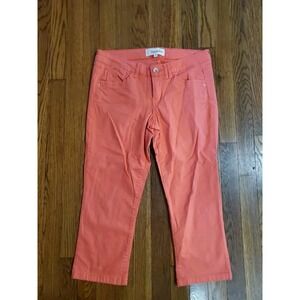 Rewind Straight Jeans Capri 9 Coral Salmon Denim Mid Rise Stretch Pants